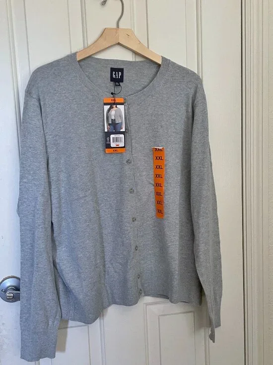NEW GAP Womens Crewneck Cardigan Sweater NWT XXL 100% Cotton Gray - Picture 6 of 12